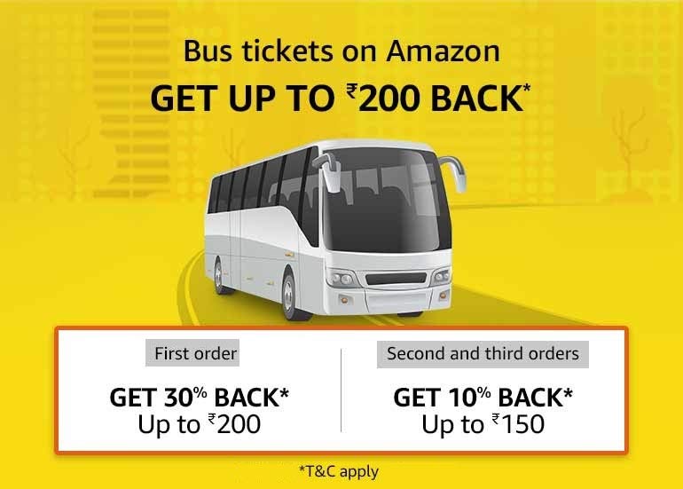 Book Bus Tickets on Amazon and Get cashback up to Rs. 200
