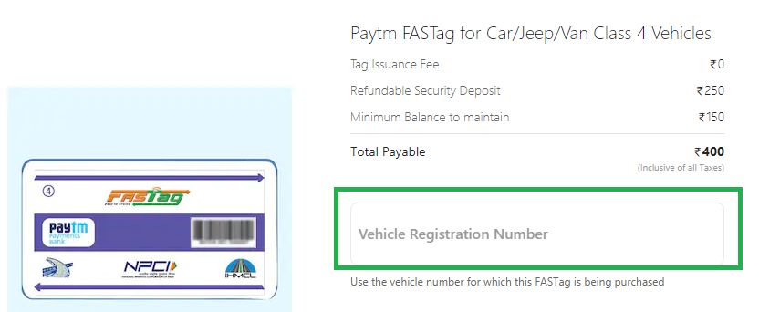 Steps to apply Paytm FASTag - Registration number
